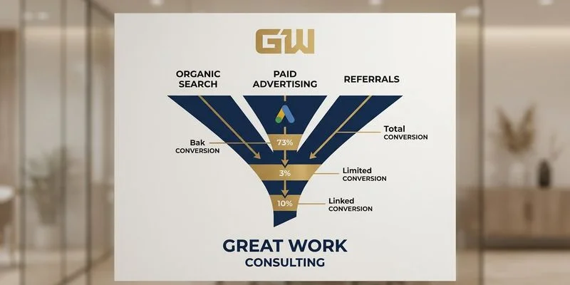 Contractor lead generation funnel showing organic search, paid ads, and referral channels feeding into a CRM system